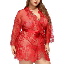 Load image into Gallery viewer, Plus 3XXL Lingerie Robe Lace Bathrobe Bridesmaid Porno See Though Robes Sleepwear Nightwear Womens Clothes Tops and Blouses