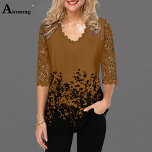 Load image into Gallery viewer, Plus Size 4xl 5XL  Tops V-neck Half Sleeve Lace Splice European and American Female 2020 Spring New Print Boho Women T-shirt