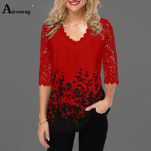 Load image into Gallery viewer, Plus Size 4xl 5XL  Tops V-neck Half Sleeve Lace Splice European and American Female 2020 Spring New Print Boho Women T-shirt