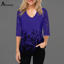 Load image into Gallery viewer, Plus Size 4xl 5XL  Tops V-neck Half Sleeve Lace Splice European and American Female 2020 Spring New Print Boho Women T-shirt