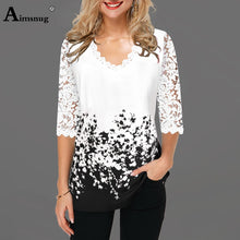 Load image into Gallery viewer, Plus Size 4xl 5XL  Tops V-neck Half Sleeve Lace Splice European and American Female 2020 Spring New Print Boho Women T-shirt