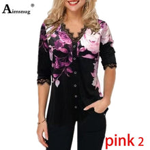 Load image into Gallery viewer, Plus Size 4xl 5x Boho T-shirt Female Print  2020 Lace Splice Loose  Women's Tops Summer New V-neck Tee Shirt   Casual  Pullovers