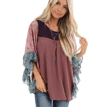 Load image into Gallery viewer, Plus Size Boho Half-Sleeve Print Splice Women's Sweaters Pullovers O Neck Loose 2019 Casual Autumn New Female knitting Pullovers