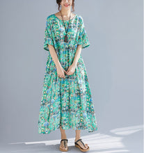 Load image into Gallery viewer, Plus Size Boho Summer Floral Dress Casual Loose Cotton Linen Long Elegant Dresses for Women 4XL 5XL Green Beach Woman Dress 2020