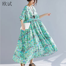 Load image into Gallery viewer, Plus Size Boho Summer Floral Dress Casual Loose Cotton Linen Long Elegant Dresses for Women 4XL 5XL Green Beach Woman Dress 2020