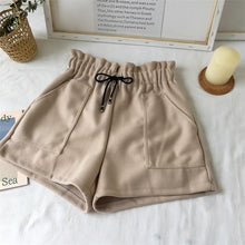 Load image into Gallery viewer, Plus Size High Waist Wide Leg Black Shorts Women Autumn Winter Solid Short Casual Thicken Warm Ladies Woolen Shorts Elastic 2019