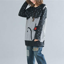 Load image into Gallery viewer, Plus Size Kawaii Cartoon Black cat Print Tshirt Women Knitted Cotton T-shirt Graphic Tees Autumn Tops Long Sleeve T Shirt 2020