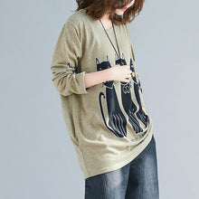 Load image into Gallery viewer, Plus Size Kawaii Cartoon Black cat Print Tshirt Women Knitted Cotton T-shirt Graphic Tees Autumn Tops Long Sleeve T Shirt 2020