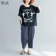 Load image into Gallery viewer, Plus Size Kawaii Owl Print T Shirt Vogue Tops Tee Ladies Loose Cotton Tshirt Femme 2020 Summer Graphic Tees Women T-Shirt 4XL