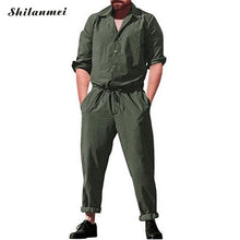 Load image into Gallery viewer, Plus Size Long Sleeve Jumpsuits Men Button Overalls With Pockets New Summer Working Joggers Pants Casual Solid Playsuits Male