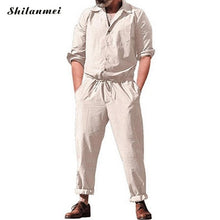 Load image into Gallery viewer, Plus Size Long Sleeve Jumpsuits Men Button Overalls With Pockets New Summer Working Joggers Pants Casual Solid Playsuits Male