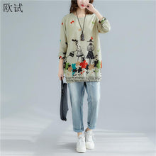 Load image into Gallery viewer, Plus Size Long Sleeve T Shirt Women Cartoon Print Kawaii Tshirt Kintted Cotton T-shirt Graphic Tees Autumn Winter Tops Clothes