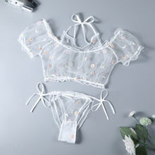 Load image into Gallery viewer, Plus Size Princess Sexy Pajama Set Women Ultra-thin Perspective Floral Print Mesh Sleepwear with Shorts Pj Set Kawaii Lingerie