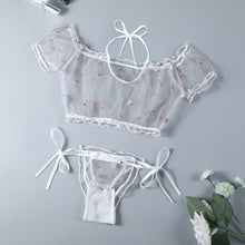Load image into Gallery viewer, Plus Size Princess Sexy Pajama Set Women Ultra-thin Perspective Floral Print Mesh Sleepwear with Shorts Pj Set Kawaii Lingerie