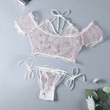 Load image into Gallery viewer, Plus Size Princess Sexy Pajama Set Women Ultra-thin Perspective Floral Print Mesh Sleepwear with Shorts Pj Set Kawaii Lingerie