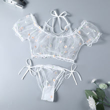 Load image into Gallery viewer, Plus Size Princess Sexy Pajama Set Women Ultra-thin Perspective Floral Print Mesh Sleepwear with Shorts Pj Set Kawaii Lingerie