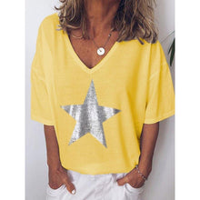 Load image into Gallery viewer, Plus Size S-5XL Women V Neck Sexy Printed Stars Loose Casual Short Sleeve T-shirt Ladies Clothing Bottoming Top Tees SJ2437E