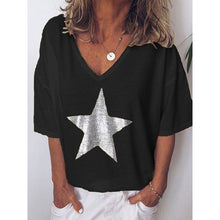 Load image into Gallery viewer, Plus Size S-5XL Women V Neck Sexy Printed Stars Loose Casual Short Sleeve T-shirt Ladies Clothing Bottoming Top Tees SJ2437E