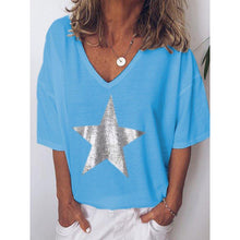 Load image into Gallery viewer, Plus Size S-5XL Women V Neck Sexy Printed Stars Loose Casual Short Sleeve T-shirt Ladies Clothing Bottoming Top Tees SJ2437E