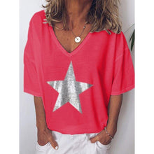 Load image into Gallery viewer, Plus Size S-5XL Women V Neck Sexy Printed Stars Loose Casual Short Sleeve T-shirt Ladies Clothing Bottoming Top Tees SJ2437E