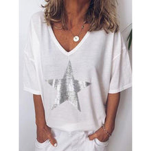 Load image into Gallery viewer, Plus Size S-5XL Women V Neck Sexy Printed Stars Loose Casual Short Sleeve T-shirt Ladies Clothing Bottoming Top Tees SJ2437E