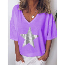 Load image into Gallery viewer, Plus Size S-5XL Women V Neck Sexy Printed Stars Loose Casual Short Sleeve T-shirt Ladies Clothing Bottoming Top Tees SJ2437E