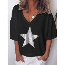 Load image into Gallery viewer, Plus Size S-5XL Women V Neck Sexy Printed Stars Loose Casual Short Sleeve T-shirt Ladies Clothing Bottoming Top Tees SJ2437E