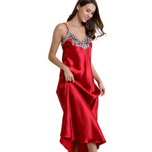 Load image into Gallery viewer, Plus XXL Long Night Dress Ladies Long Gowns Black Lace Pink Nightgown Silk Sleepwear V-neck Lingerie Dress Womens Clothing