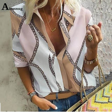 Load image into Gallery viewer, Plus size 4xl 5xl 2019 Autumn Women Leisure Blouse Tops chain Print Office Ladies Blouse Shirt Long Sleeve blusas mujer de moda