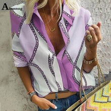 Load image into Gallery viewer, Plus size 4xl 5xl 2019 Autumn Women Leisure Blouse Tops chain Print Office Ladies Blouse Shirt Long Sleeve blusas mujer de moda