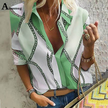 Load image into Gallery viewer, Plus size 4xl 5xl 2019 Autumn Women Leisure Blouse Tops chain Print Office Ladies Blouse Shirt Long Sleeve blusas mujer de moda