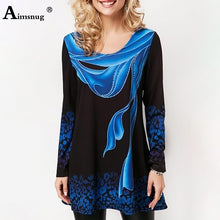Load image into Gallery viewer, Plus size 4xl 5xl 2019 Women New summer Boho Print Blue Tops Long Sleeve Elasticity Female T-Shirt Casual Loose Ladies Tee Shirt