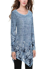 Load image into Gallery viewer, Plus size 4xl 5xl 2019 Women New summer Boho Print Blue Tops Long Sleeve O-Neck Female T-Shirt Casual Loose Ladies Tee Shirt