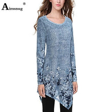 Load image into Gallery viewer, Plus size 4xl 5xl 2019 Women New summer Boho Print Blue Tops Long Sleeve O-Neck Female T-Shirt Casual Loose Ladies Tee Shirt