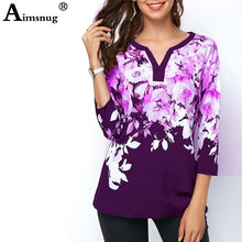 Load image into Gallery viewer, Plus size 4xl 5xl 2019 Women New summer Boho Print Flower Tops Three-Quarter Sleeve V-Neck T Shirt Female Casual Tee Shirt