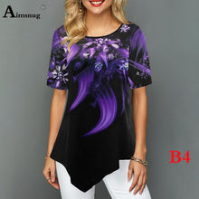 Load image into Gallery viewer, Plus size 4xl 5xl Women Fashion Print Tops Round Neck Short Sleeve Boho Tee shirts 2020 New Summer Female Casual Loose T-shirt