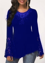 Load image into Gallery viewer, Plus size 4xl 5xl Women New Autumn Boho Solid Splice Lace Tops Bell sleeve Hollow Female T-Shirt Casual Slim Ladies Tee Shirt