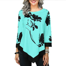 Load image into Gallery viewer, Plus size 4xl 5xl Women New Autumn Print Tops Nine Points Sleeve Elasticity Splice Mesh Female T-Shirt Loose Ladies Tee Shirt