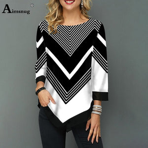 Plus size 4xl 5xl Women New Autumn Print Tops Nine Points Sleeve Elasticity Splice Mesh Female T-Shirt Loose Ladies Tee Shirt