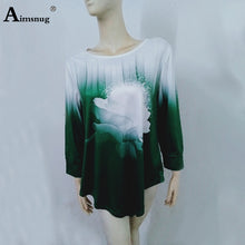 Load image into Gallery viewer, Plus size 4xl 5xl Women New Autumn Three-dimensional printing Tops Nine Points Sleeve Elasticity Female T-Shirt Casual Loose