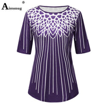Load image into Gallery viewer, Plus size 4xl 5xl Women New Elegant Summer Fashion Elasticity Female Casual Loose Ladies print Top Half Sleeve T-ShirtTee Shirt