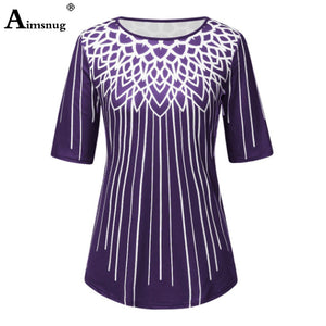 Plus size 4xl 5xl Women New Elegant Summer Fashion Elasticity Female Casual Loose Ladies print Top Half Sleeve T-ShirtTee Shirt