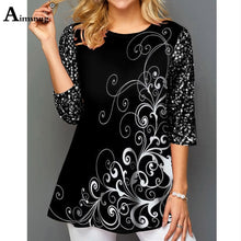 Load image into Gallery viewer, Plus size 4xl 5xl Women New Elegant Summer Fashion Elasticity Female Casual Loose Ladies print Top Half Sleeve T-ShirtTee Shirt