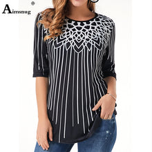 Load image into Gallery viewer, Plus size 4xl 5xl Women New Elegant Summer Fashion Elasticity Female Casual Loose Ladies print Top Half Sleeve T-ShirtTee Shirt