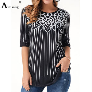 Plus size 4xl 5xl Women New Elegant Summer Fashion Elasticity Female Casual Loose Ladies print Top Half Sleeve T-ShirtTee Shirt