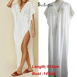 Plus size Cotton Beach Maxi Dress Cover up Bathing suit Cover ups Salida de Playa 2020 Kaftan Beach Swimwear Cover up Playeros