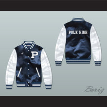 Load image into Gallery viewer, Al Bundy Polk High School Navy Blue/ White Varsity Letterman Satin Bomber Jacket