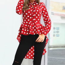 Load image into Gallery viewer, Polka Dot Bow Tie Long Sleeve Top Celmia Fashion Women&#39;s Blouses Asymmetrical Tunic Long Shirt Casual Button Work Blusas Mujer 7