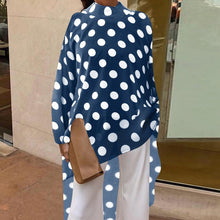 Load image into Gallery viewer, Polka Dot Bow Tie Long Sleeve Top Celmia Fashion Women&#39;s Blouses Asymmetrical Tunic Long Shirt Casual Button Work Blusas Mujer 7