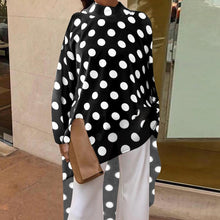 Load image into Gallery viewer, Polka Dot Bow Tie Long Sleeve Top Celmia Fashion Women&#39;s Blouses Asymmetrical Tunic Long Shirt Casual Button Work Blusas Mujer 7